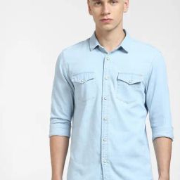 Jack & Jones Blue Cotton Slim Fit Denim Shirt-image-102