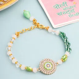 Anouk Artificial Stones Studded Floral Wraparound Rakhi With Roli Chawal Chandan & Mishri-image-97
