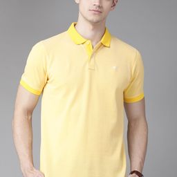 Park Avenue Men Yellow Solid Polo Collar Slim Fit T-shirt-image-94
