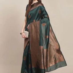 SHUBHKALA Green Silk Woven Saree With Unstitched Blouse-image-75