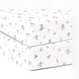 The White Cradle Pink 2 Pieces Cartoon Characters 120 TC Cotton Fitted Crib Bedsheets-image-35