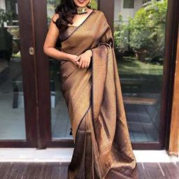 SHUBHKALA Navy Silk Woven Saree With Unstitched Blouse-image-68