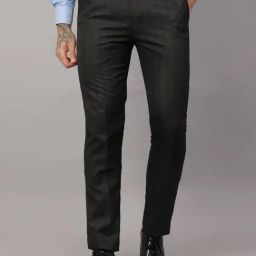 Cantabil Dark Grey Regular Fit Checks Trousers-image-105