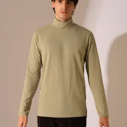 Selected Homme Beige Organic Cotton Slim High Neck-image-3