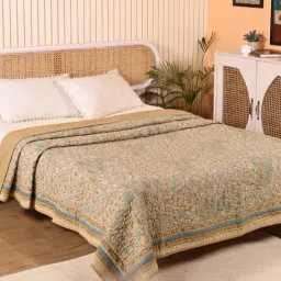 Peepul Tree Chintz Ivory Cotton Floral Single Quilt-picture-26