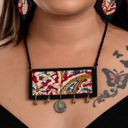 Look and Adorn Kalamkari Fabric Necklace with Earrings Jewellery Set-image-4