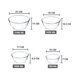 Femora Transparent Borosilicate Glass Mixing Bowls (700 ml, 1000 ml, 1650 ml & 2100 ml) - Set of 4 image 3