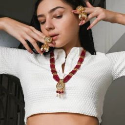 Odette Multicolor Ruby Color Statement Necklace & Earring Set-3