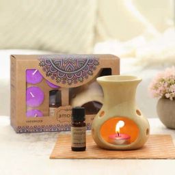 IRIS Ceramic Amogha Lavender Khus Fragrance Vaporizer With 4 Tealights And 10Ml Oil-12