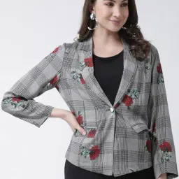 KASSUALLY Grey & Red Checks Blazer-11