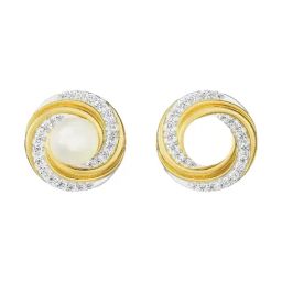 EMORI 18k (750) Yellow Gold Pearly Swirly Diamond Earrings for Women-image-25