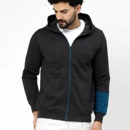 Kalt Grey Regular Fit Solid Hooded Sweatshirt-image-49