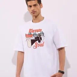 Hoversoul White Cotton Oversized Printed Half Sleeves Crew Neck T-Shirt-image-56