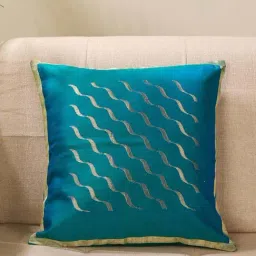 Fabindia Home Teal Cotton Silk Woven Nurvi Chanderi Cushion Cover-image-18