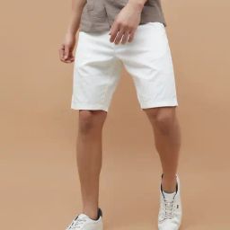 Code By Lifestyle White Cotton Linen Regular Fit Shorts-image-88