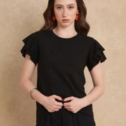RAREISM Black Cotton Solid Short Sleeves T-Shirt-image-52