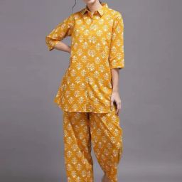Libas Mustard Cotton Straight Fit Floral Print Night Suit-picture-44