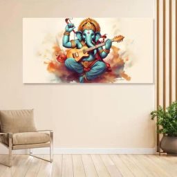 Nestroots Canvas Divine Lord Ganesa In Floral Aesthetic Wall Painting - Gold Floating Frame-6