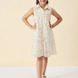 StyloBug Girls Off-White Knee Length All Over Print Dress-image-5