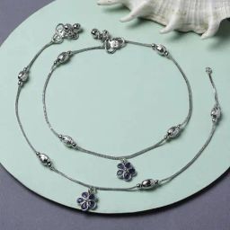 Zeneme Silver Plated Oxidised Stone Studded Pair of Anklets-48