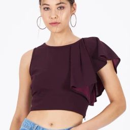 Kibo Purple Elastane Solid Tops-image-10