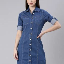 showoffff SHOWOFF Blue Cotton Regular Fit Shirt Dress-picture-25