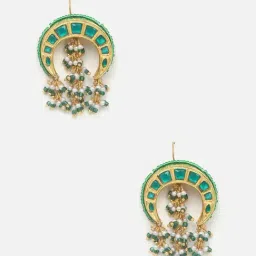 Dugran By Dugristyle Green & Gold Drop Earrings with Kundan & Pearls-image-86