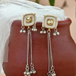 Fida Silver Square Tasselled Drop Earrings-0
