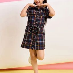 StyloBug Girls Navy Blue Knee Length Printed Dress-picture-12