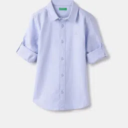 United Colors of Benetton Boys Blue Cotton Solid Shirts-picture-34