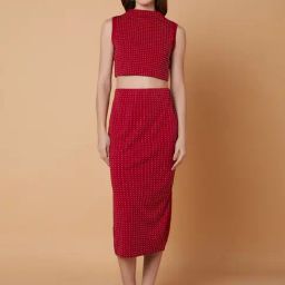SHOWOFF Maroon Embellished Top With Skirt-image-74