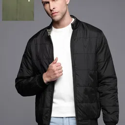 Allen Solly Men Black & Olive Green Solid Reversible Bomber Jacket-picture-40