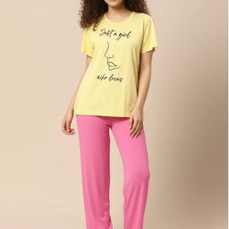 Fasense Women Graphic Printed Round Neck T-Shirt & Pyjamas Night Suits-image-77
