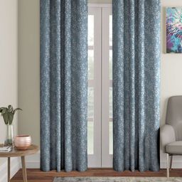 STITCHNEST Blue 2 Pieces Floral Printed Jacquard Black Out Door Curtains-picture-29
