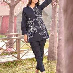AUTUMN LANE Cotton Embroidered Collar Neck Tunic With Trousers Co-Ords-image-98