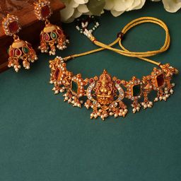 Shining Diva Gold-Plated Stone-Studded & Pearls Beaded Jewellery Set-image-78