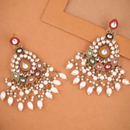 Brado Jewellery Contemporary Gold-Plated Artificial Stones And Beads Chandbalis Earrings-image-24