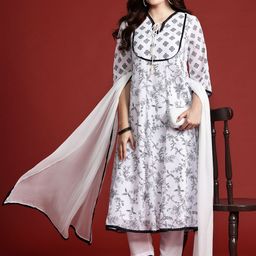 Anouk Ethnic Motifs Print Lace Inserts Empire Style Anarkali Kurta with Trousers & Dupatta-51