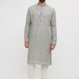 Twamev Men Floral Embroidered Regular Mirror Work Kurta with Churidar-image-94