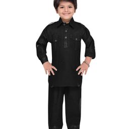 AJ Dezines Full Sleeves Solid Pathani Suit - Black-image-6