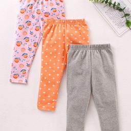 Babyhug Full Length Knit Multi Print & Solid Leggings Pack of 3 - Multicolor-image-78