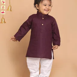 VASTRAMAY SHISHU Full Sleeves Solid Kurta With Pyjama - Purple & White-picture-44