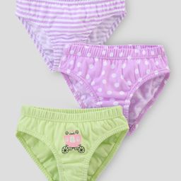 Babyhug 100% Cotton Knit Striped Panties Polka Dot Print Pack of 3 - Pink Green & Purple-image-84