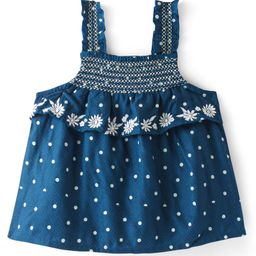 Babyhug Rayon Woven Sleeveless Top With Floral Embroidered- Navy Blue-image-44