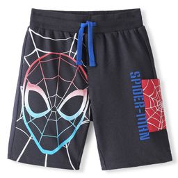 Pine Kids Marvel Cotton Terry Knit Knee Length Shorts with Spiderman Graphics - Black-image-29