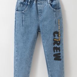 Kookie Kids Denim Full Length Jeans with Text Embroidery - Blue-image-38