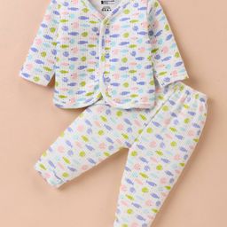Bodycare Cotton Full Sleeves Thermal Fish Printed Front Open  Vest & Pant Set -  Off White-image-27