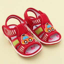 Cute Walk by Babyhug Sandals with Velcro Closure & Car Applique - Red-image-37