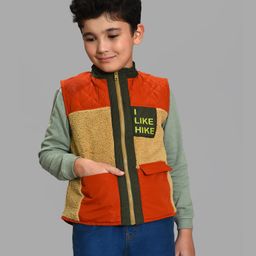 Mi Arcus Sleeveless Color Blocked Jacket  - Orange & Mustard-image-73