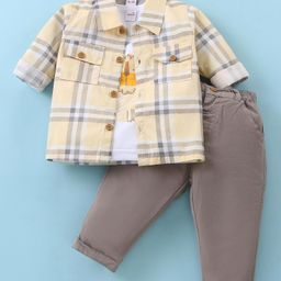 WOW ClothesSinker Knit Full Sleeves Checkered Shirt & Trouser Set with Lion Printed T-Shirt - Lemon-image-64